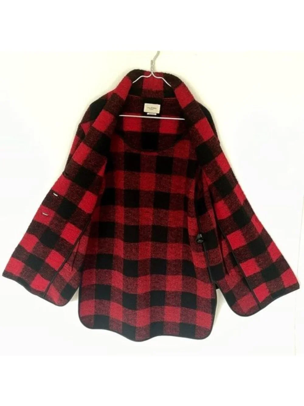 Isabel Marant Etoile Gabrie Plaid Checkered Wool Blend Coat Red and Black Medium